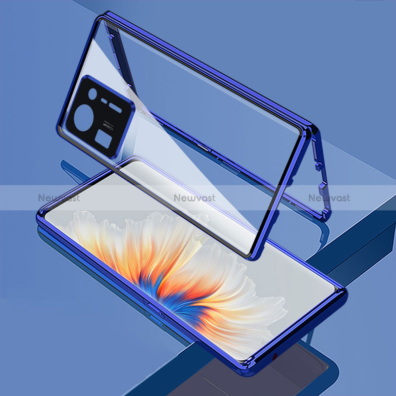 Luxury Aluminum Metal Frame Mirror Cover Case 360 Degrees for Xiaomi Mi Mix 4 5G Blue