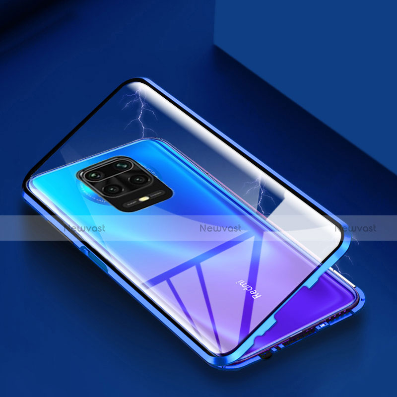 Luxury Aluminum Metal Frame Mirror Cover Case 360 Degrees for Xiaomi Poco M2 Pro Blue