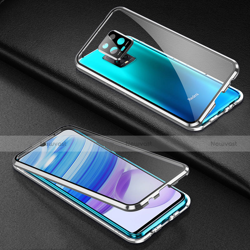 Luxury Aluminum Metal Frame Mirror Cover Case 360 Degrees for Xiaomi Redmi 10X 5G Silver