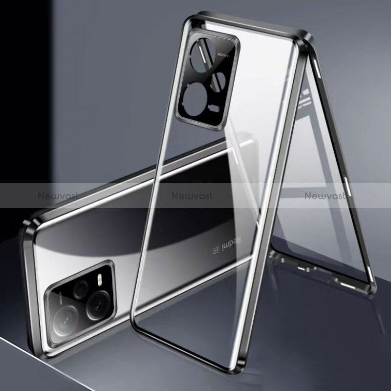 Luxury Aluminum Metal Frame Mirror Cover Case 360 Degrees for Xiaomi Redmi Note 12 5G Black