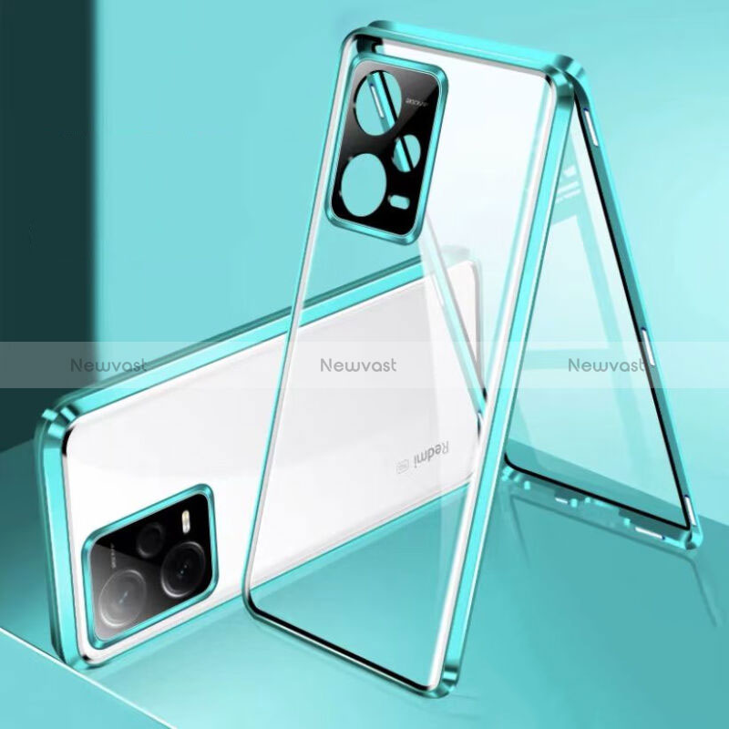 Luxury Aluminum Metal Frame Mirror Cover Case 360 Degrees for Xiaomi Redmi Note 12 5G Green