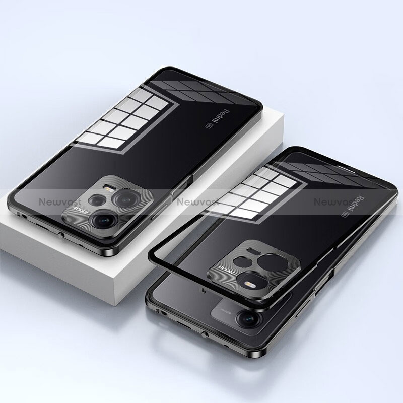 Luxury Aluminum Metal Frame Mirror Cover Case 360 Degrees for Xiaomi Redmi Note 12 Pro 5G Black