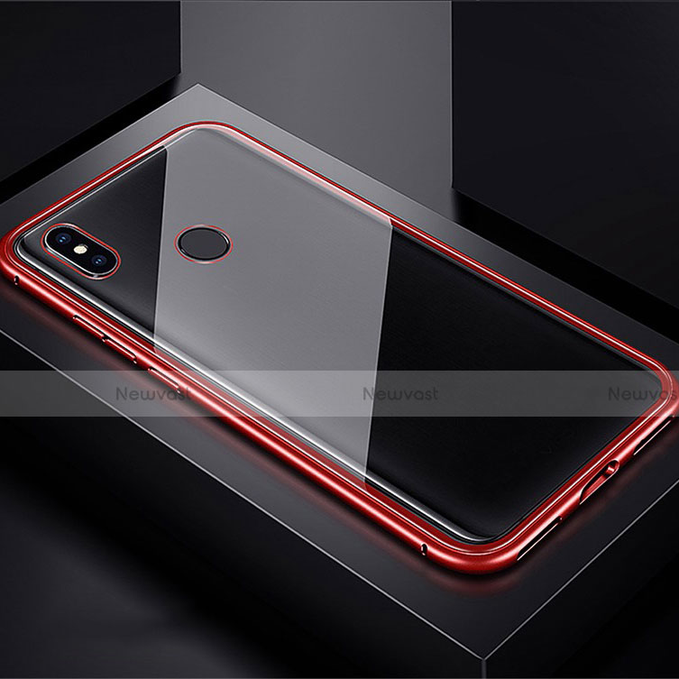 Luxury Aluminum Metal Frame Mirror Cover Case 360 Degrees for Xiaomi Redmi Note 7 Pro Red