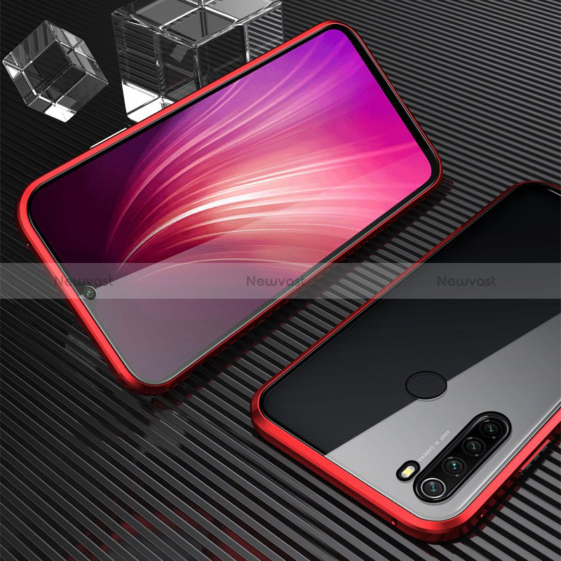 Luxury Aluminum Metal Frame Mirror Cover Case 360 Degrees for Xiaomi Redmi Note 8 (2021) Red