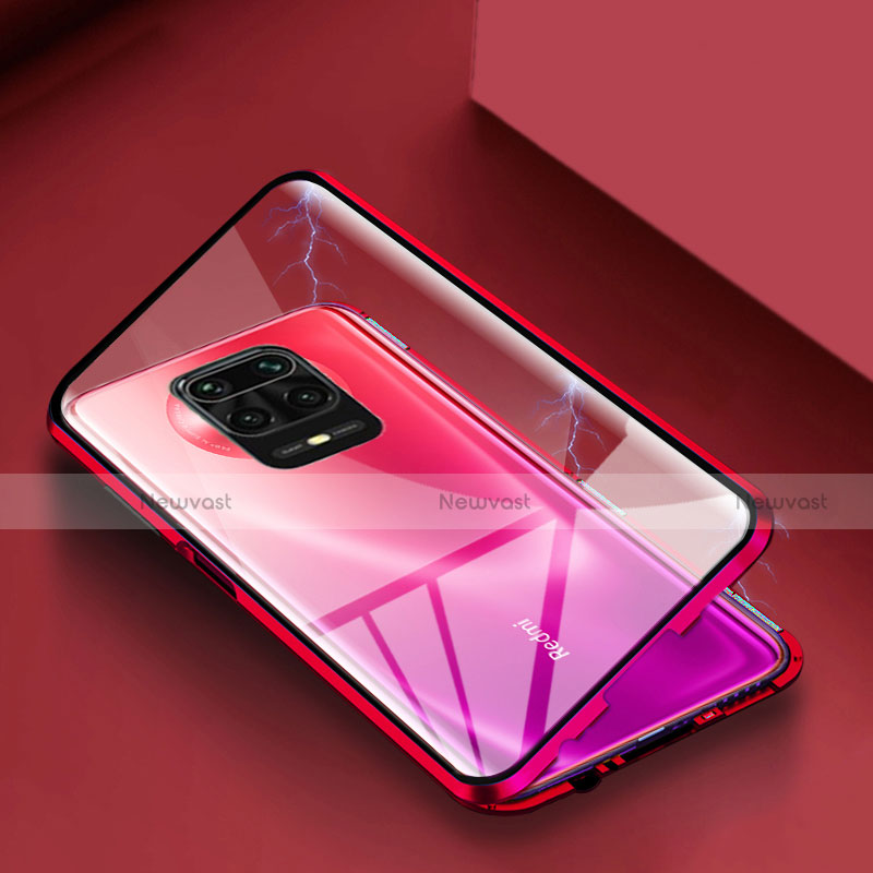 Luxury Aluminum Metal Frame Mirror Cover Case 360 Degrees for Xiaomi Redmi Note 9 Pro Max Red