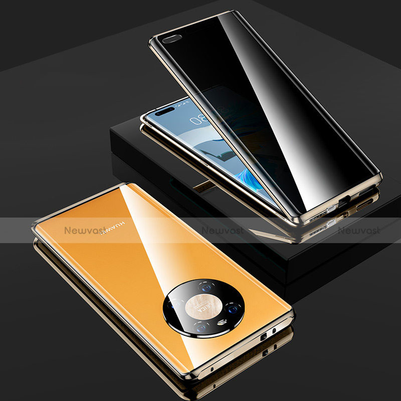 Luxury Aluminum Metal Frame Mirror Cover Case 360 Degrees K01 for Huawei Mate 40E Pro 4G Gold