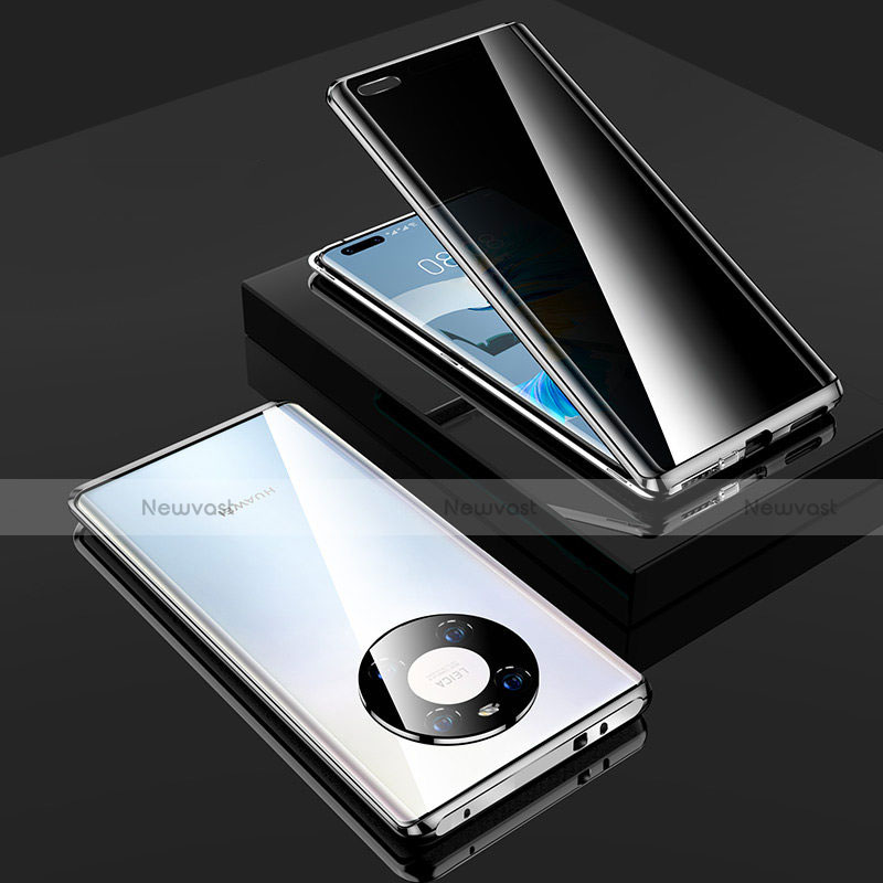 Luxury Aluminum Metal Frame Mirror Cover Case 360 Degrees K01 for Huawei Mate 40E Pro 4G Silver
