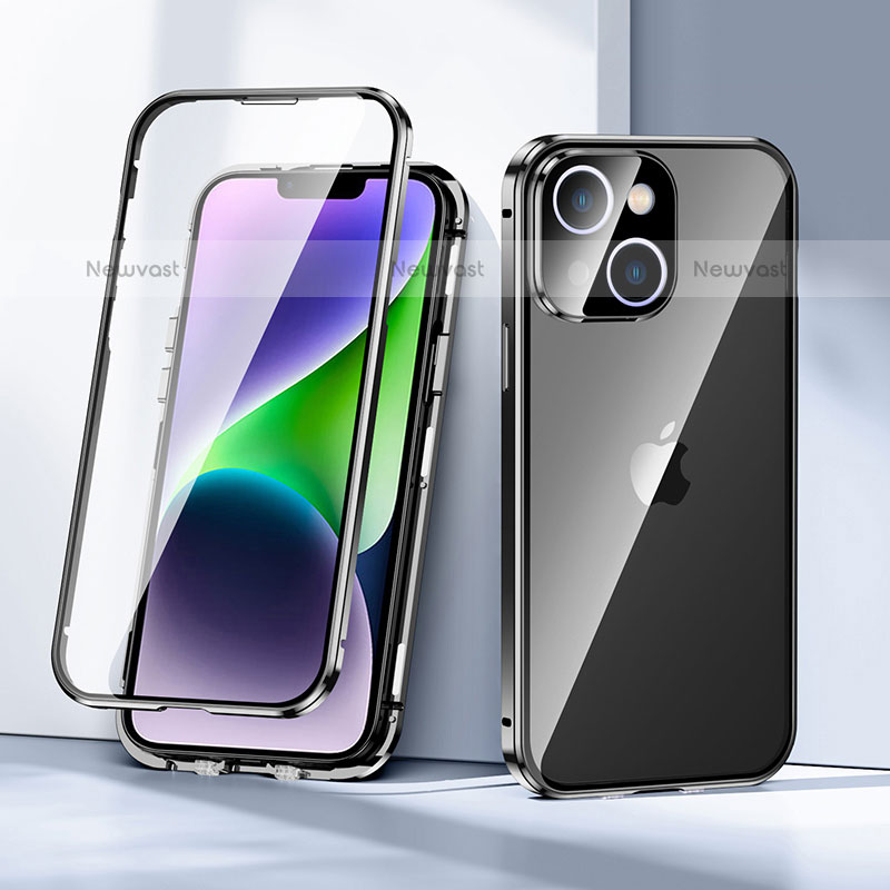 Luxury Aluminum Metal Frame Mirror Cover Case 360 Degrees LK1 for Apple iPhone 13 Black