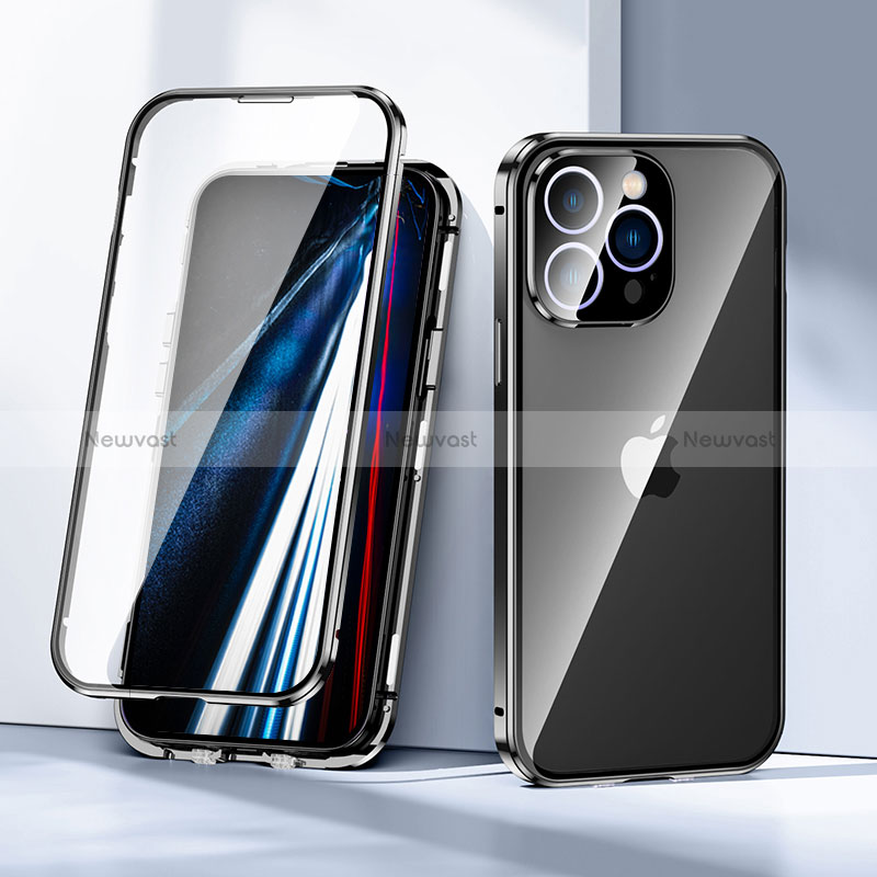 Luxury Aluminum Metal Frame Mirror Cover Case 360 Degrees LK1 for Apple iPhone 13 Pro Max Black