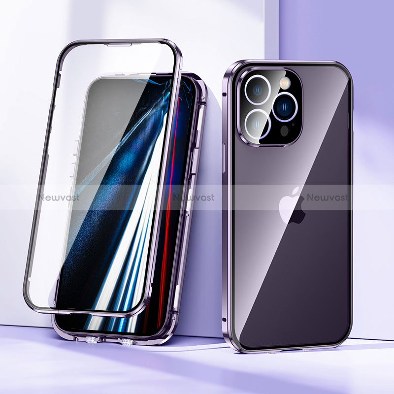 Luxury Aluminum Metal Frame Mirror Cover Case 360 Degrees LK1 for Apple iPhone 13 Pro Purple