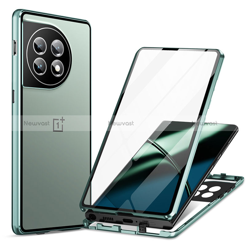 Luxury Aluminum Metal Frame Mirror Cover Case 360 Degrees LK1 for OnePlus 11 5G Green
