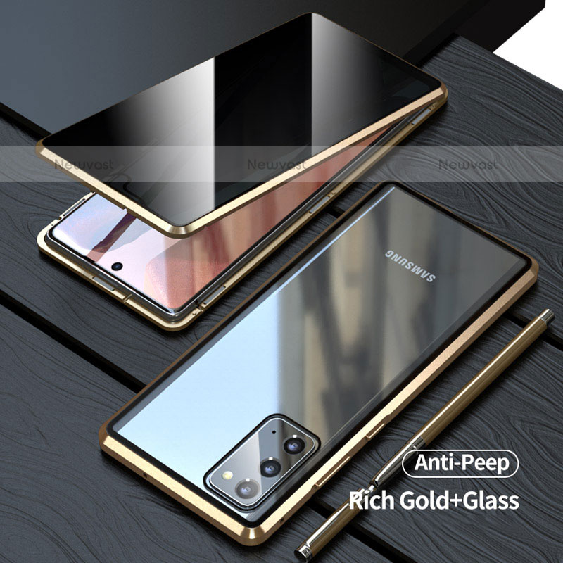 Luxury Aluminum Metal Frame Mirror Cover Case 360 Degrees LK1 for Samsung Galaxy Note 20 5G Gold