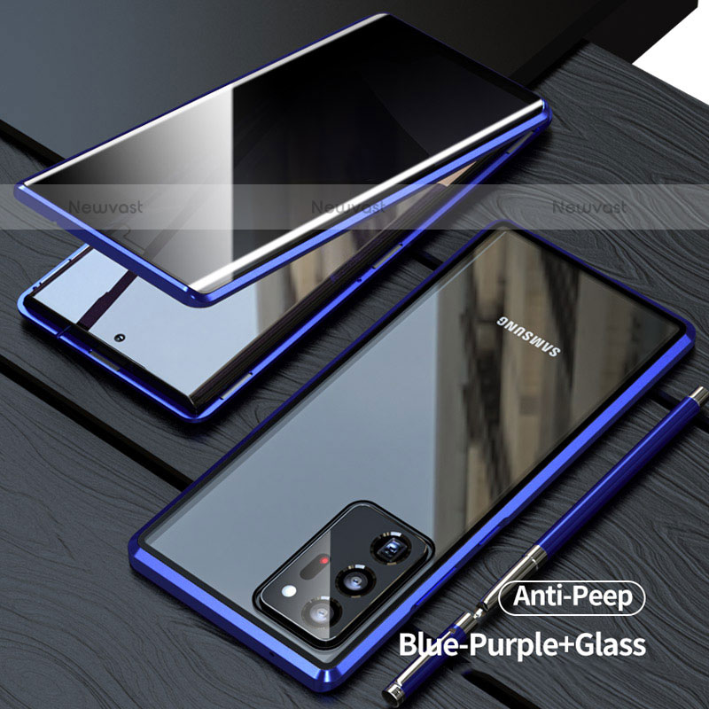 Luxury Aluminum Metal Frame Mirror Cover Case 360 Degrees LK1 for Samsung Galaxy Note 20 Ultra 5G Blue