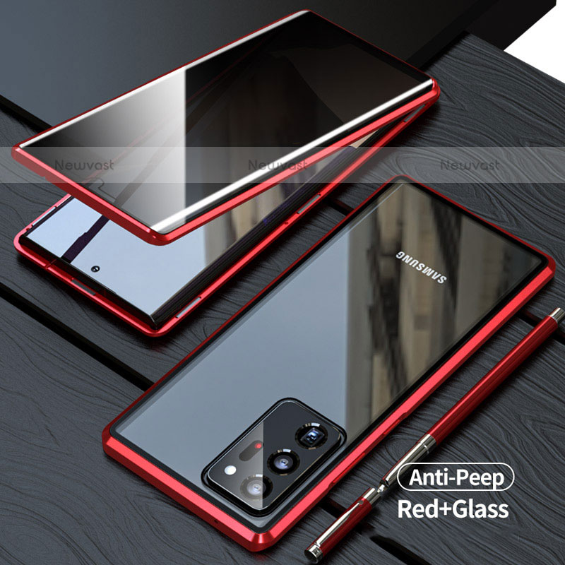 Luxury Aluminum Metal Frame Mirror Cover Case 360 Degrees LK1 for Samsung Galaxy Note 20 Ultra 5G Red