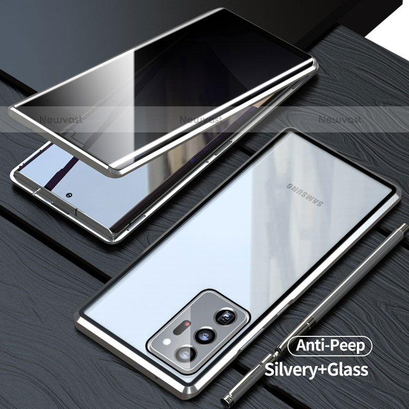 Luxury Aluminum Metal Frame Mirror Cover Case 360 Degrees LK1 for Samsung Galaxy Note 20 Ultra 5G Silver