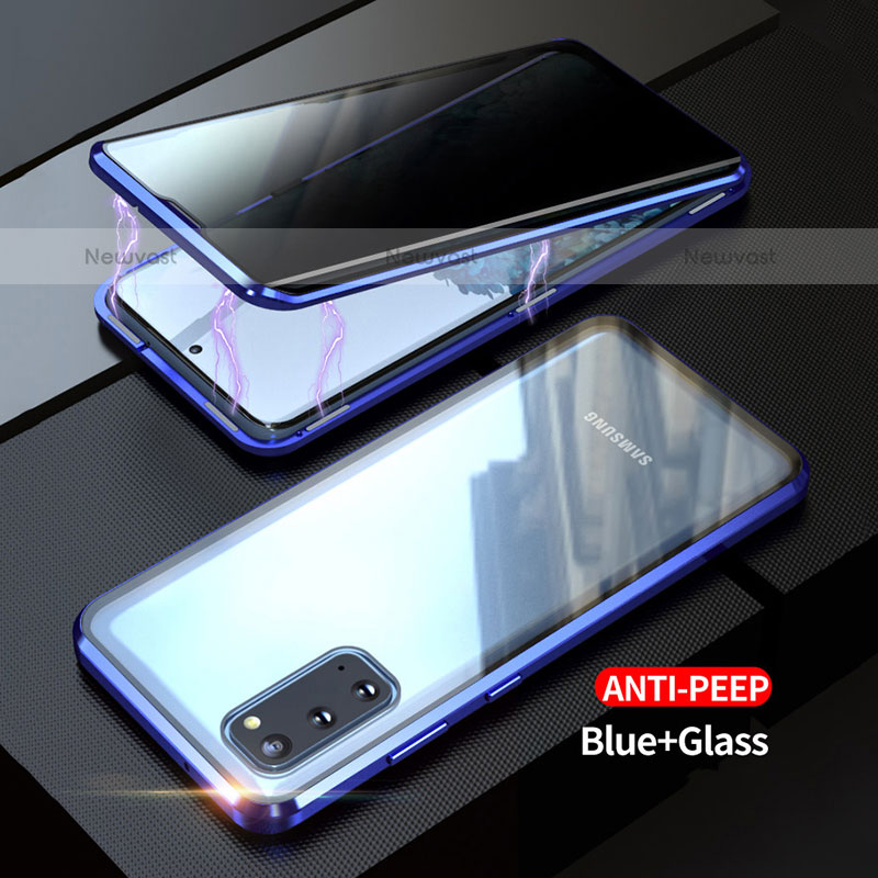 Luxury Aluminum Metal Frame Mirror Cover Case 360 Degrees LK1 for Samsung Galaxy S20 5G Blue