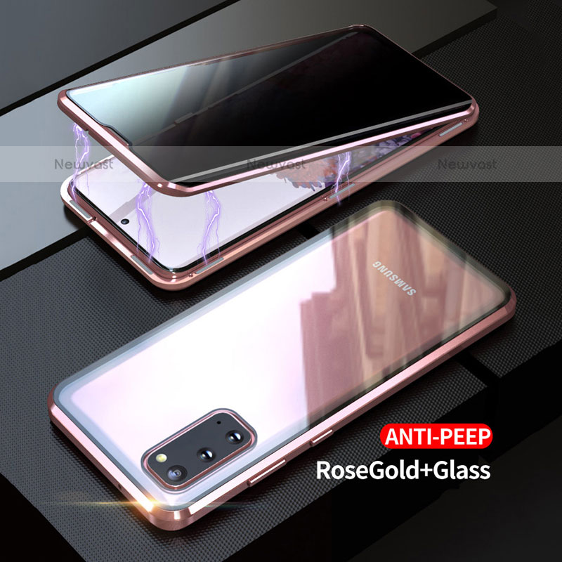 Luxury Aluminum Metal Frame Mirror Cover Case 360 Degrees LK1 for Samsung Galaxy S20 5G Rose Gold