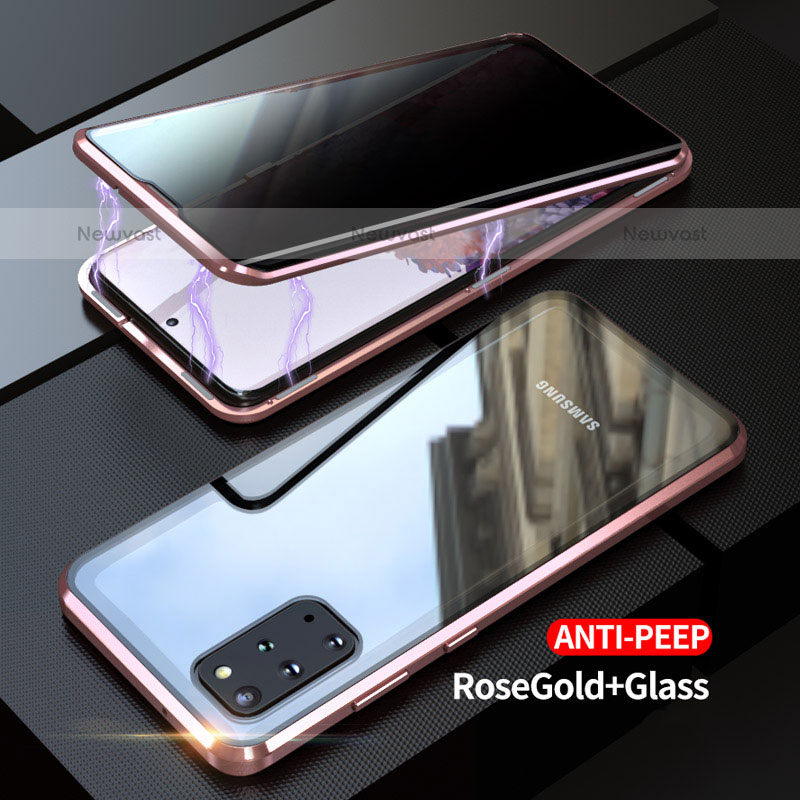 Luxury Aluminum Metal Frame Mirror Cover Case 360 Degrees LK1 for Samsung Galaxy S20 Plus Rose Gold