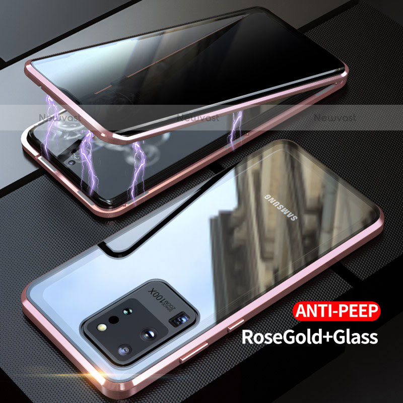 Luxury Aluminum Metal Frame Mirror Cover Case 360 Degrees LK1 for Samsung Galaxy S20 Ultra Rose Gold