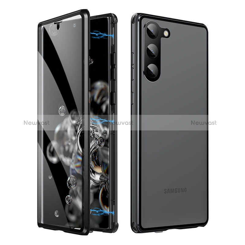 Luxury Aluminum Metal Frame Mirror Cover Case 360 Degrees LK1 for Samsung Galaxy S23 Plus 5G Black