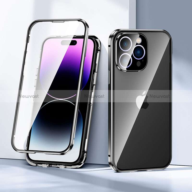 Luxury Aluminum Metal Frame Mirror Cover Case 360 Degrees LK2 for Apple iPhone 14 Pro Max Black