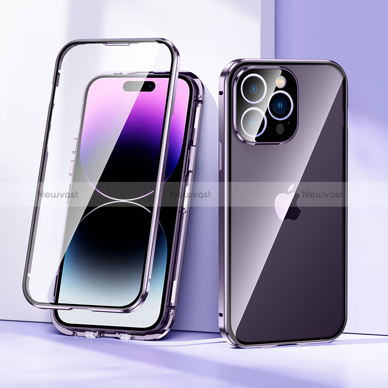 Luxury Aluminum Metal Frame Mirror Cover Case 360 Degrees LK2 for Apple iPhone 14 Pro Purple