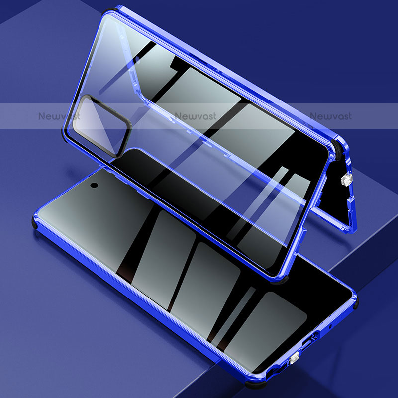 Luxury Aluminum Metal Frame Mirror Cover Case 360 Degrees LK2 for Samsung Galaxy Note 20 5G Blue