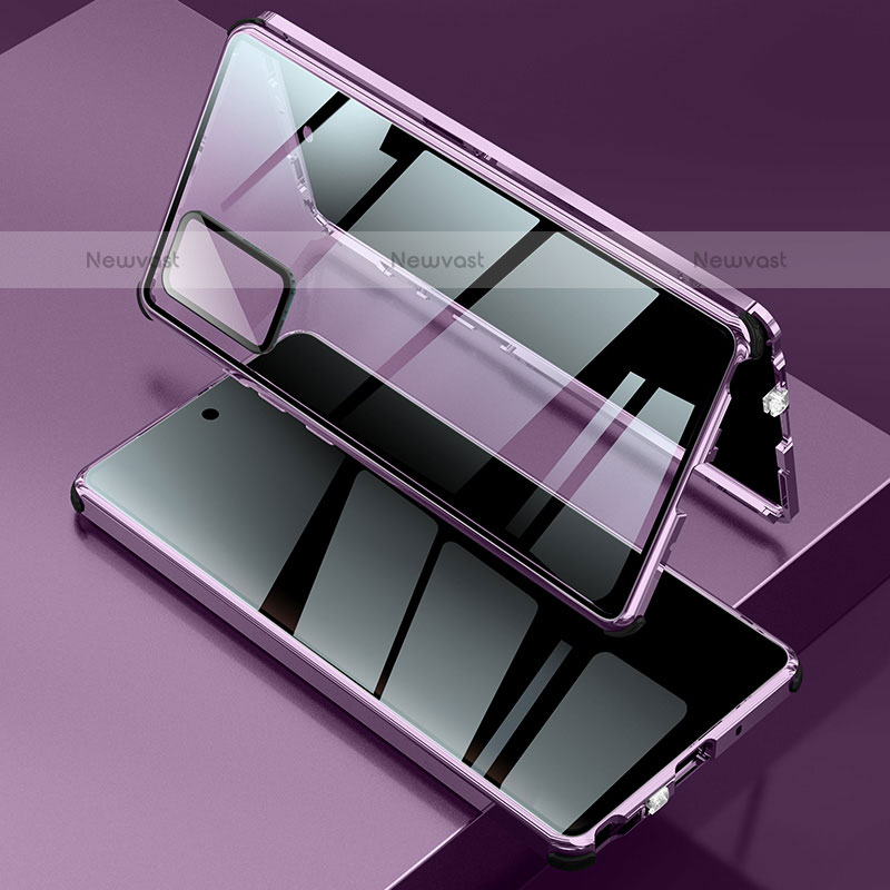 Luxury Aluminum Metal Frame Mirror Cover Case 360 Degrees LK2 for Samsung Galaxy Note 20 5G Purple