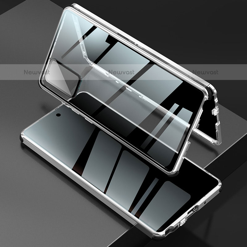 Luxury Aluminum Metal Frame Mirror Cover Case 360 Degrees LK2 for Samsung Galaxy Note 20 5G Silver