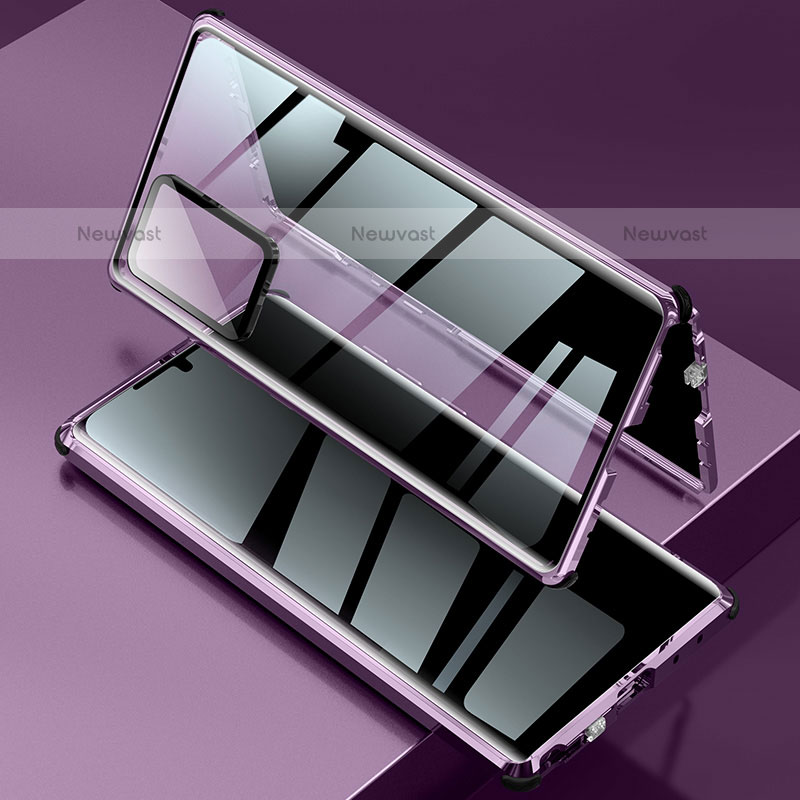 Luxury Aluminum Metal Frame Mirror Cover Case 360 Degrees LK2 for Samsung Galaxy Note 20 Ultra 5G Purple