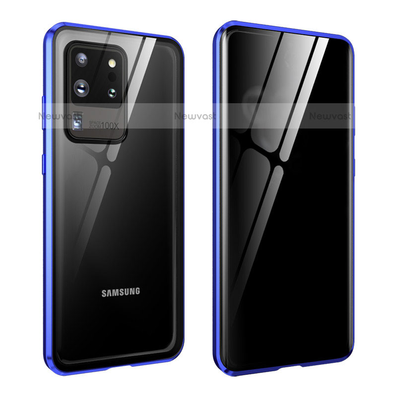 Luxury Aluminum Metal Frame Mirror Cover Case 360 Degrees LK2 for Samsung Galaxy S20 Ultra 5G Blue