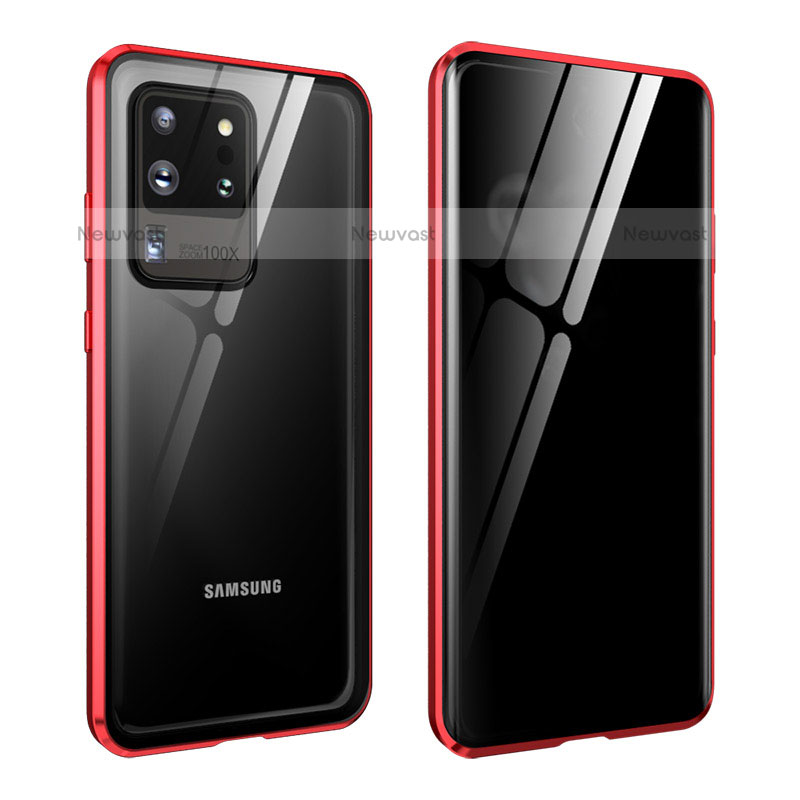 Luxury Aluminum Metal Frame Mirror Cover Case 360 Degrees LK2 for Samsung Galaxy S20 Ultra 5G Red