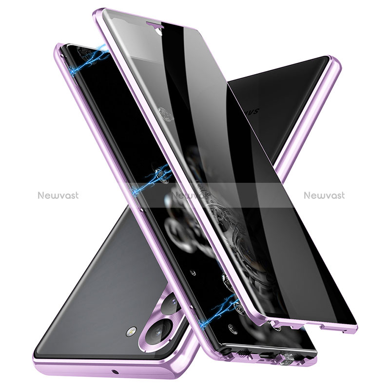 Luxury Aluminum Metal Frame Mirror Cover Case 360 Degrees LK2 for Samsung Galaxy S22 5G Purple