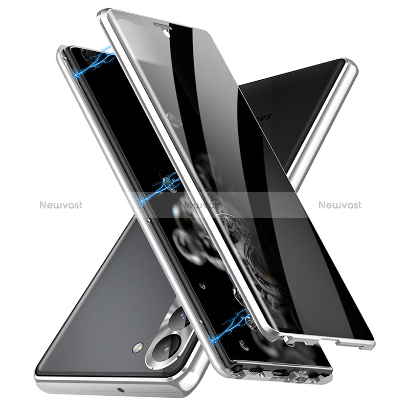 Luxury Aluminum Metal Frame Mirror Cover Case 360 Degrees LK2 for Samsung Galaxy S22 5G Silver