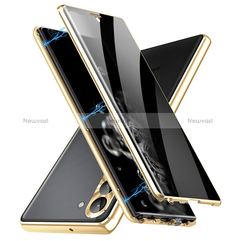 Luxury Aluminum Metal Frame Mirror Cover Case 360 Degrees LK2 for Samsung Galaxy S22 Plus 5G Gold