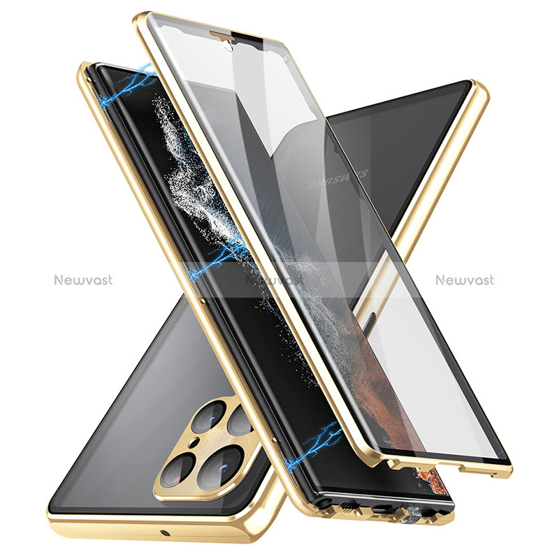 Luxury Aluminum Metal Frame Mirror Cover Case 360 Degrees LK2 for Samsung Galaxy S22 Ultra 5G Gold