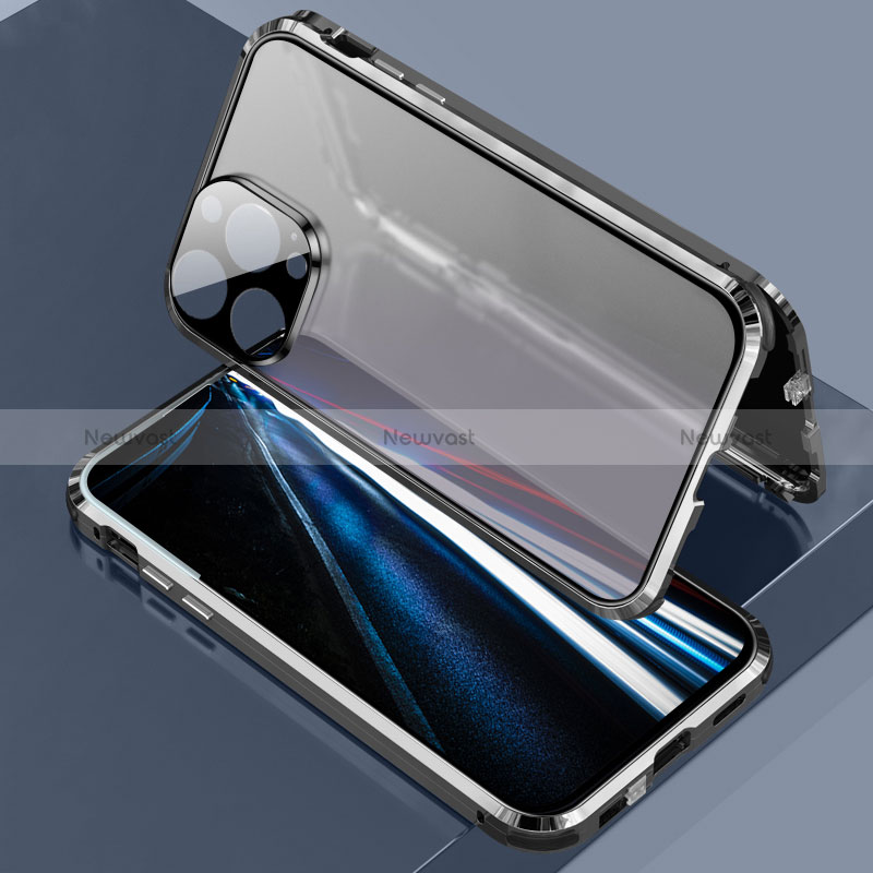 Luxury Aluminum Metal Frame Mirror Cover Case 360 Degrees LK3 for Apple iPhone 13 Pro Black