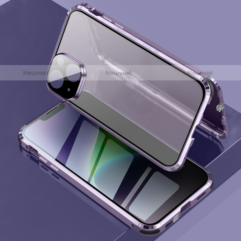 Luxury Aluminum Metal Frame Mirror Cover Case 360 Degrees LK3 for Apple iPhone 13 Purple