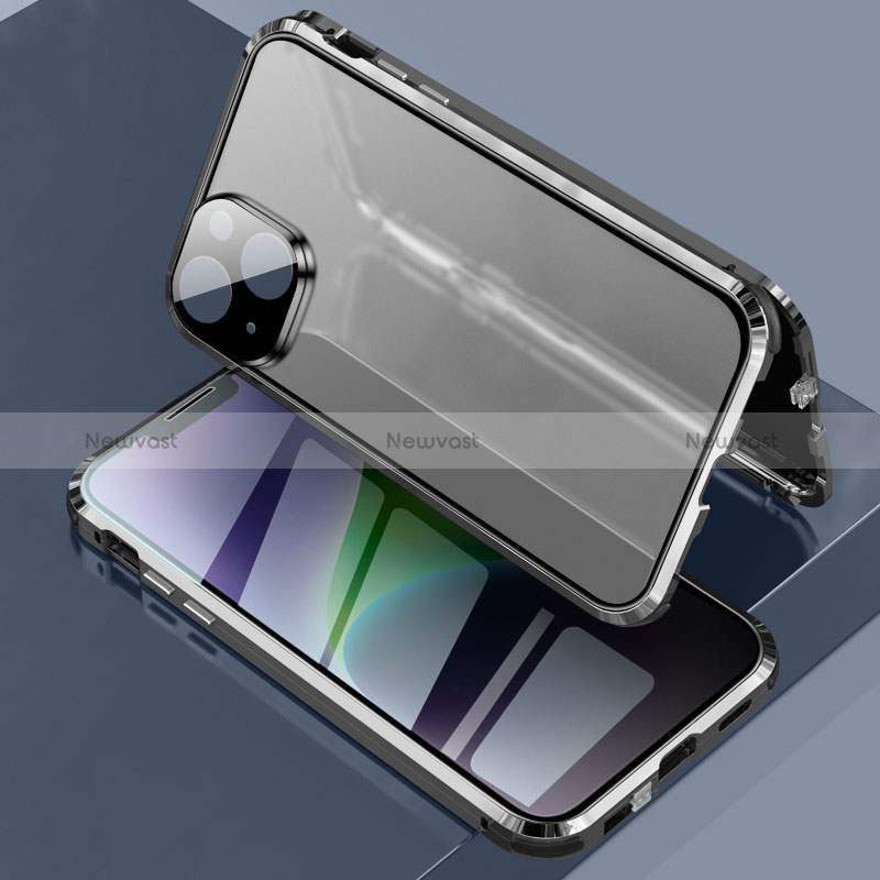 Luxury Aluminum Metal Frame Mirror Cover Case 360 Degrees LK3 for Apple iPhone 14 Black