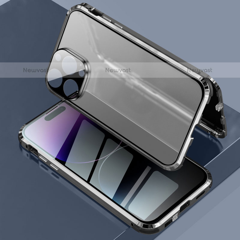 Luxury Aluminum Metal Frame Mirror Cover Case 360 Degrees LK3 for Apple iPhone 14 Pro Black