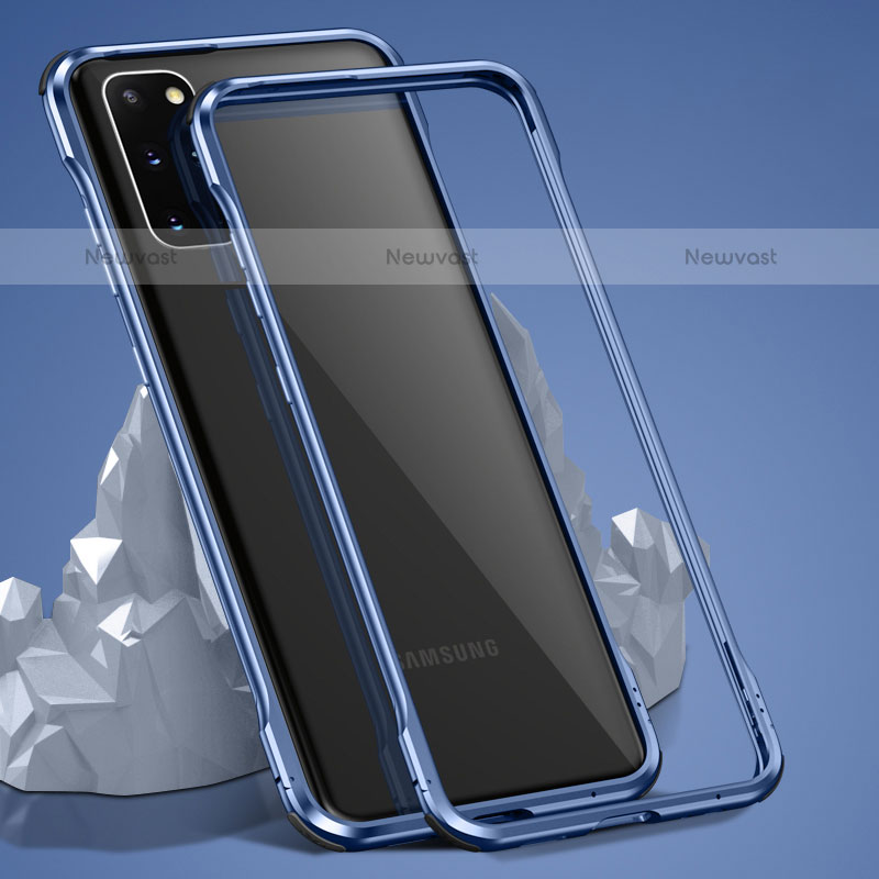Luxury Aluminum Metal Frame Mirror Cover Case 360 Degrees LK3 for Samsung Galaxy S20 Plus 5G Blue