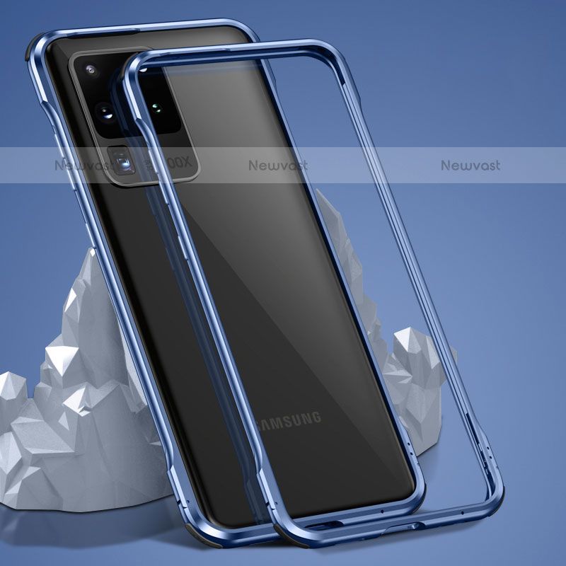 Luxury Aluminum Metal Frame Mirror Cover Case 360 Degrees LK3 for Samsung Galaxy S20 Ultra 5G Blue