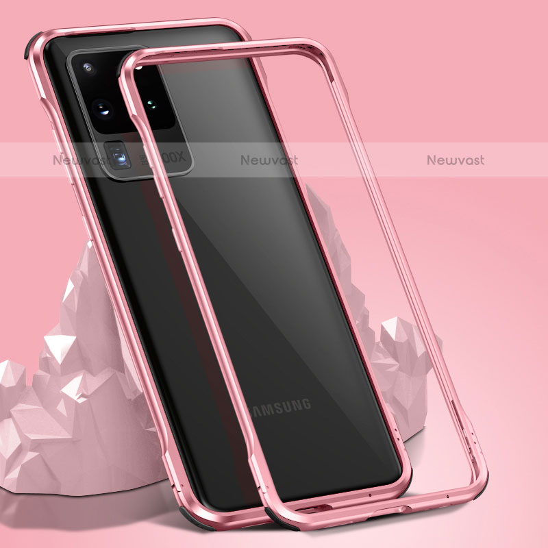 Luxury Aluminum Metal Frame Mirror Cover Case 360 Degrees LK3 for Samsung Galaxy S20 Ultra 5G Rose Gold