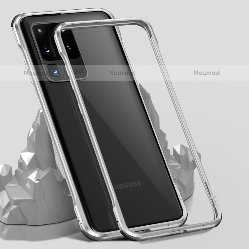 Luxury Aluminum Metal Frame Mirror Cover Case 360 Degrees LK3 for Samsung Galaxy S20 Ultra 5G Silver