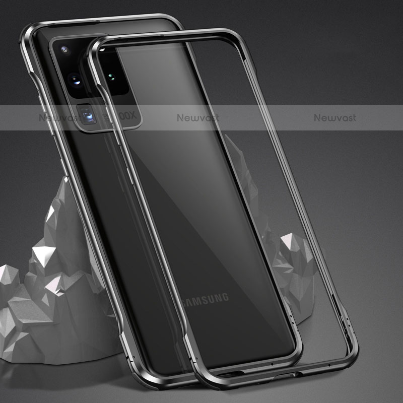 Luxury Aluminum Metal Frame Mirror Cover Case 360 Degrees LK3 for Samsung Galaxy S20 Ultra Black