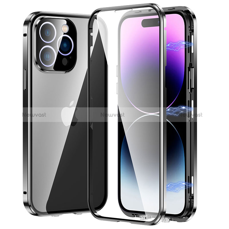 Luxury Aluminum Metal Frame Mirror Cover Case 360 Degrees LO1 for Apple iPhone 14 Pro Black