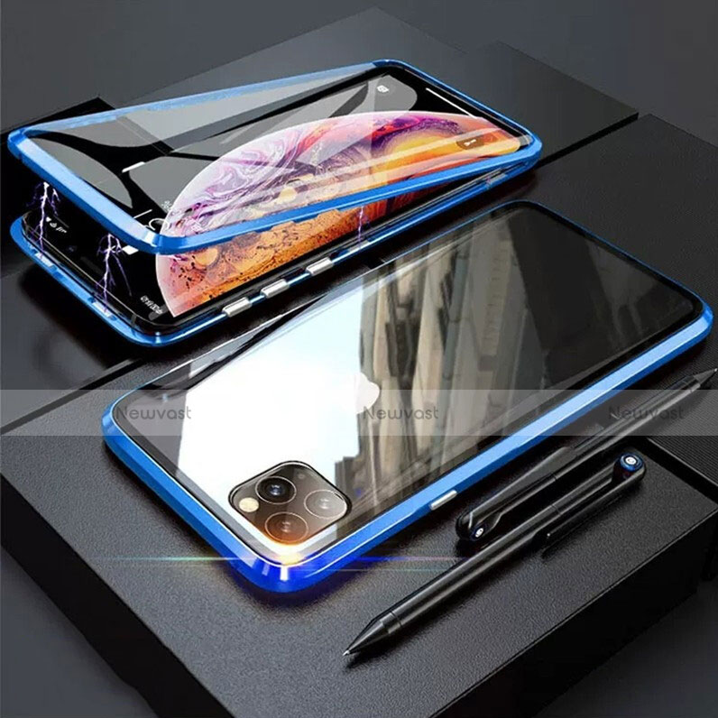 Luxury Aluminum Metal Frame Mirror Cover Case 360 Degrees M01 for Apple iPhone 11 Pro Blue