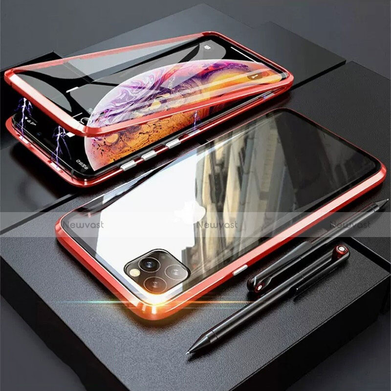 Luxury Aluminum Metal Frame Mirror Cover Case 360 Degrees M01 for Apple iPhone 11 Pro Max Red