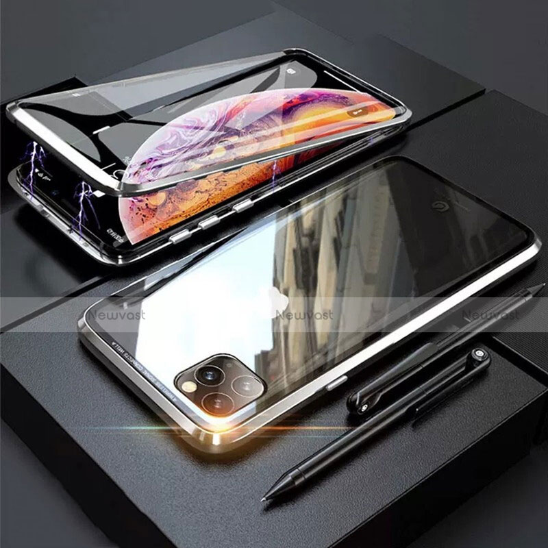 Luxury Aluminum Metal Frame Mirror Cover Case 360 Degrees M01 for Apple iPhone 11 Pro Silver