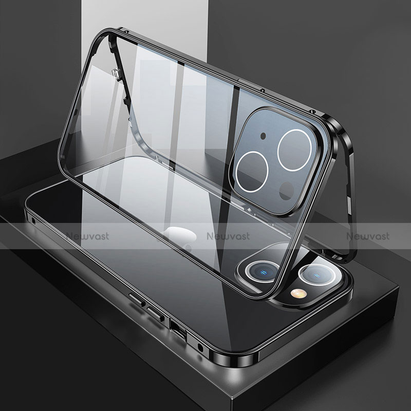Luxury Aluminum Metal Frame Mirror Cover Case 360 Degrees M01 for Apple iPhone 13 Black
